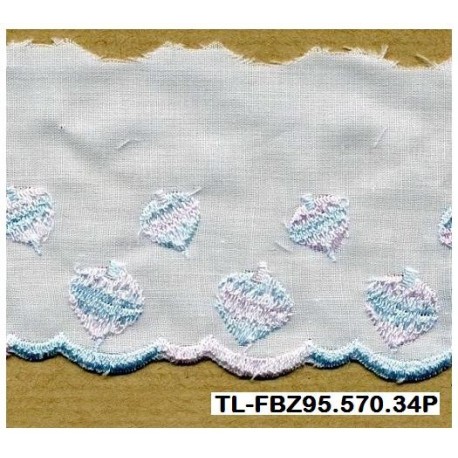 Fita bordada 07 - branco com bordado em tons azul e rosa